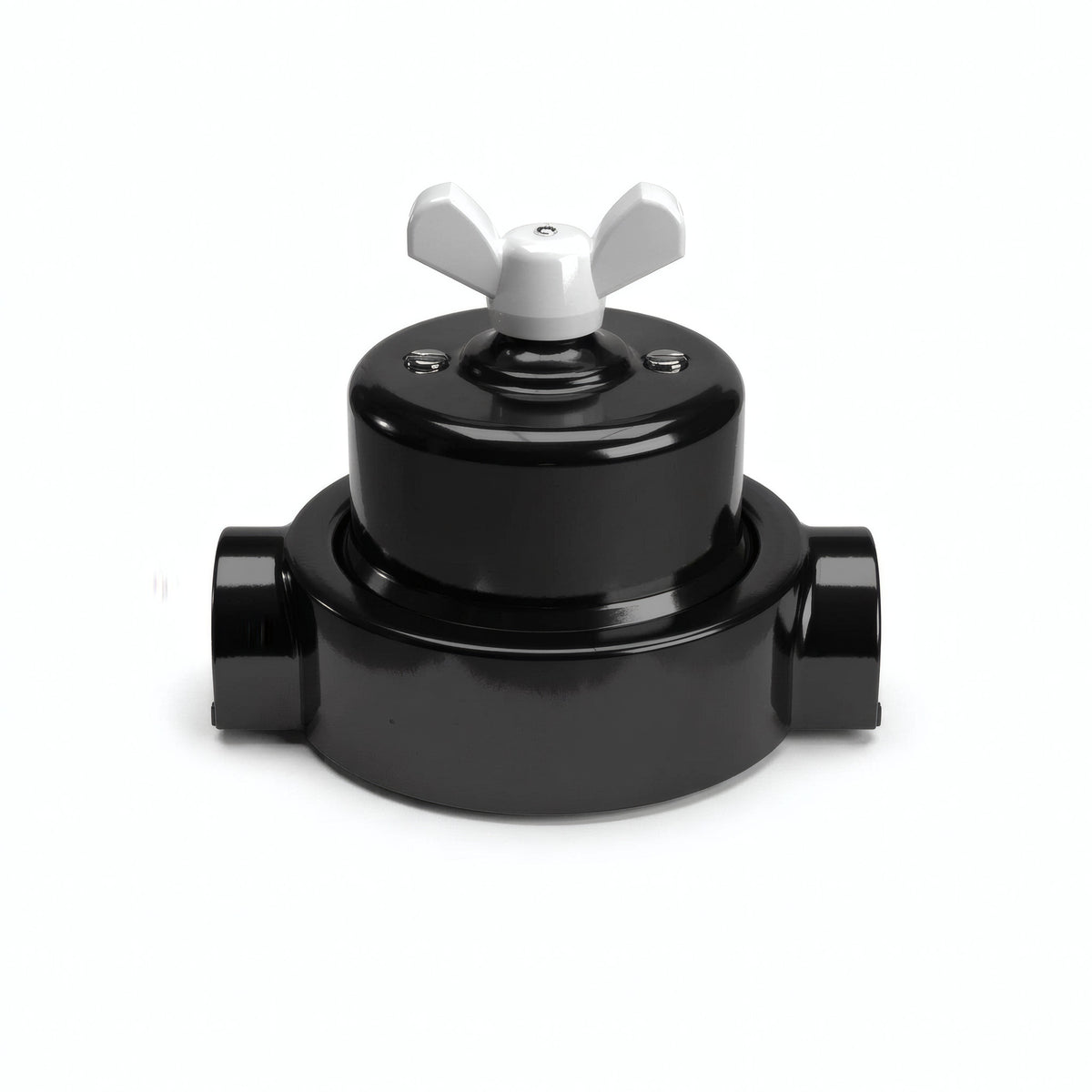 Porcelain two-way switch with a butterfly nut and base kit — Black / White / 2 conduit entries in line