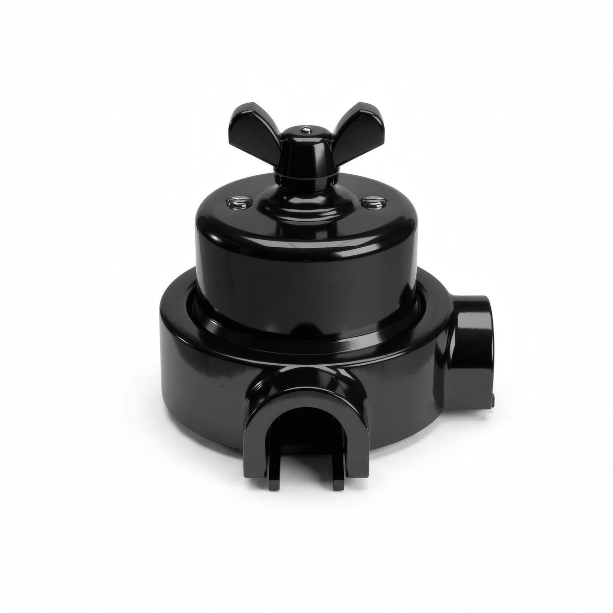 Porcelain two-way switch with a butterfly nut and base kit — Black / Black / 2 conduit entries