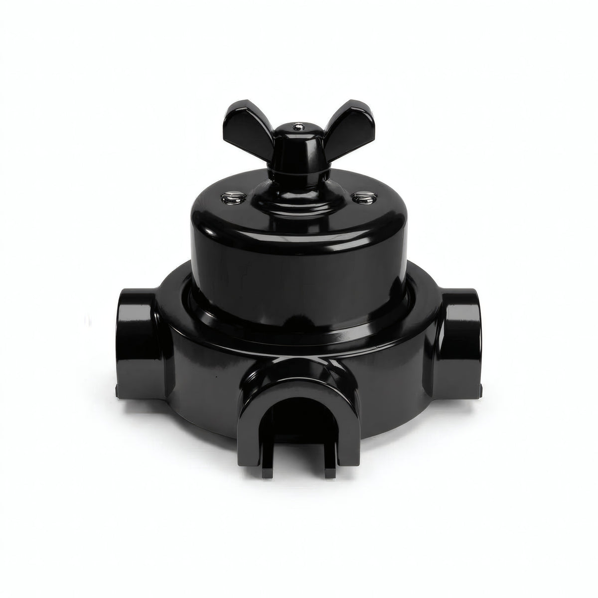 Porcelain two-way switch with a butterfly nut and base kit — Black / Black / 3 conduit entries