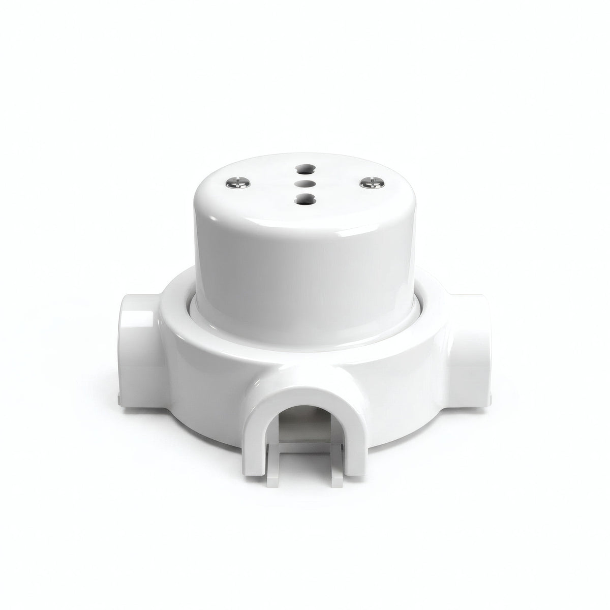 Porcelain wall socket and base kit — Italian 2P+T 10/16 A / White / 3 conduit entries
