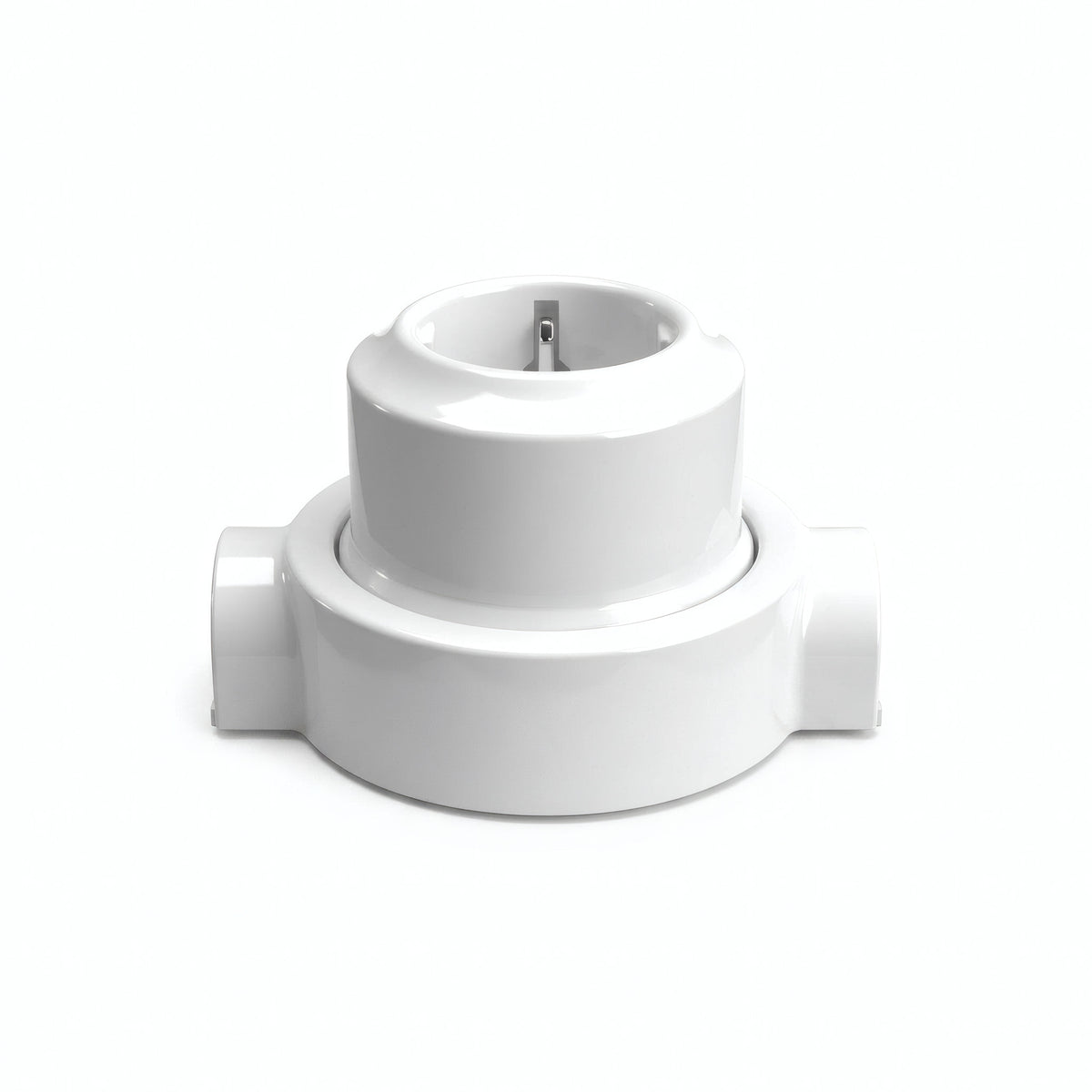 Porcelain wall socket and base kit — Schuko 2P+T 16 A / White / 2 conduit entries in line