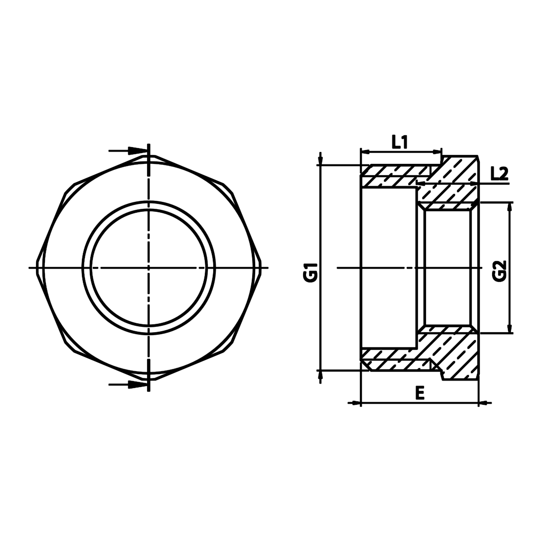 Dimensioned technical drawing: brass simple reducer M/F (ref. 1241)