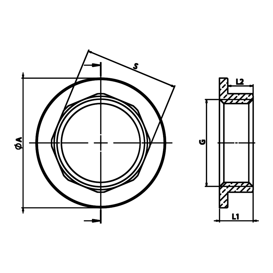 Dimensioned technical drawing: flanged brass lock nut (ref. 1609)