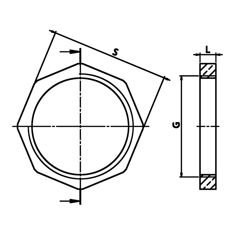 Dimensioned technical drawing: brass lock nut (ref. 1613)