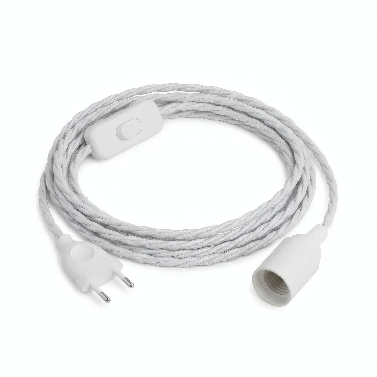 Twisted fabric cable pendant light, optical white cotton, E14 socket