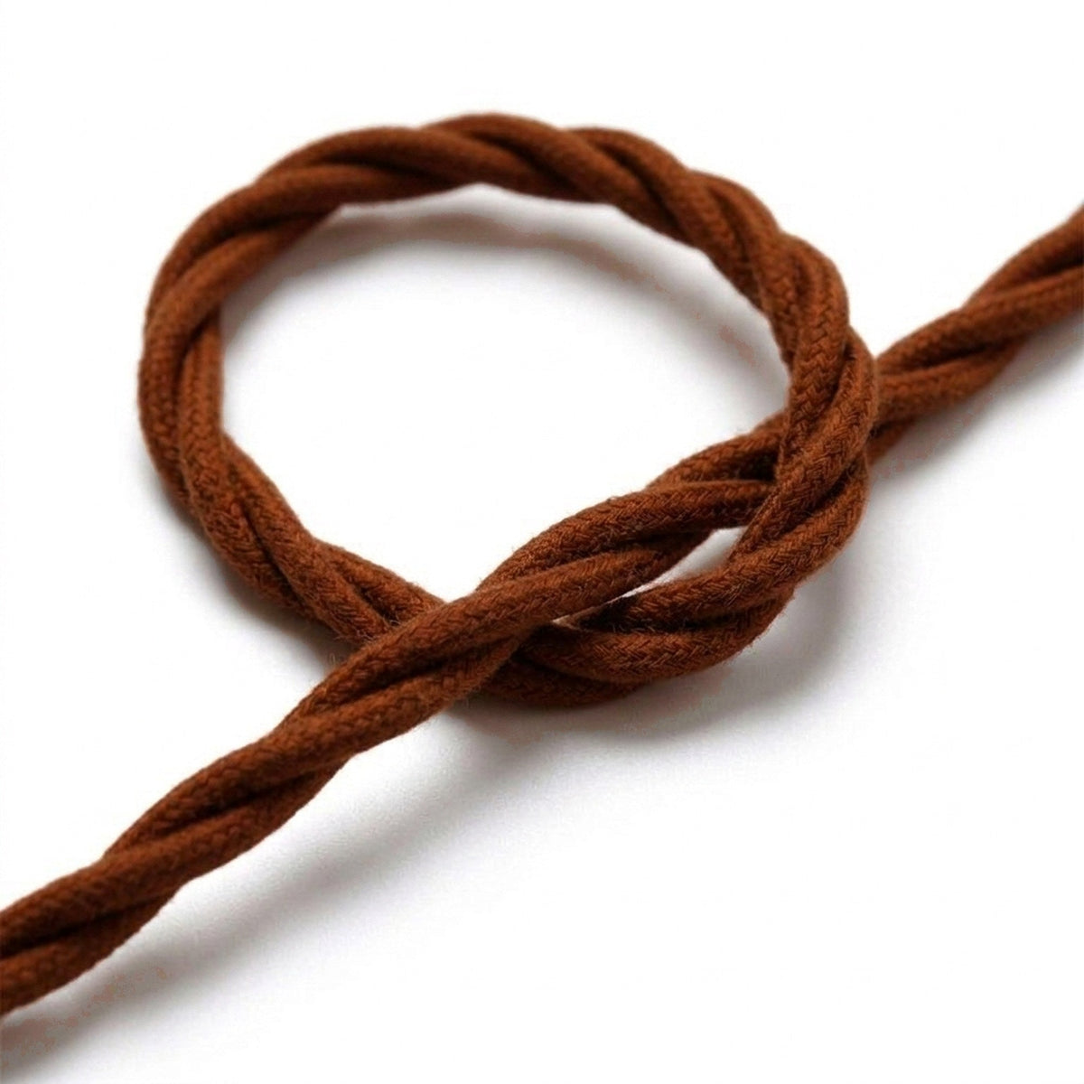 Close-up of the twisted fabric cable, cinnamon brown cotton