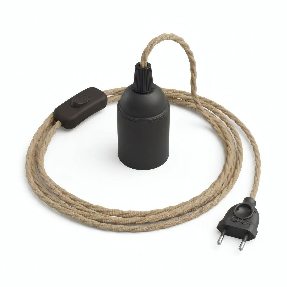 Twisted fabric cable pendant light, natural jute, E27 socket