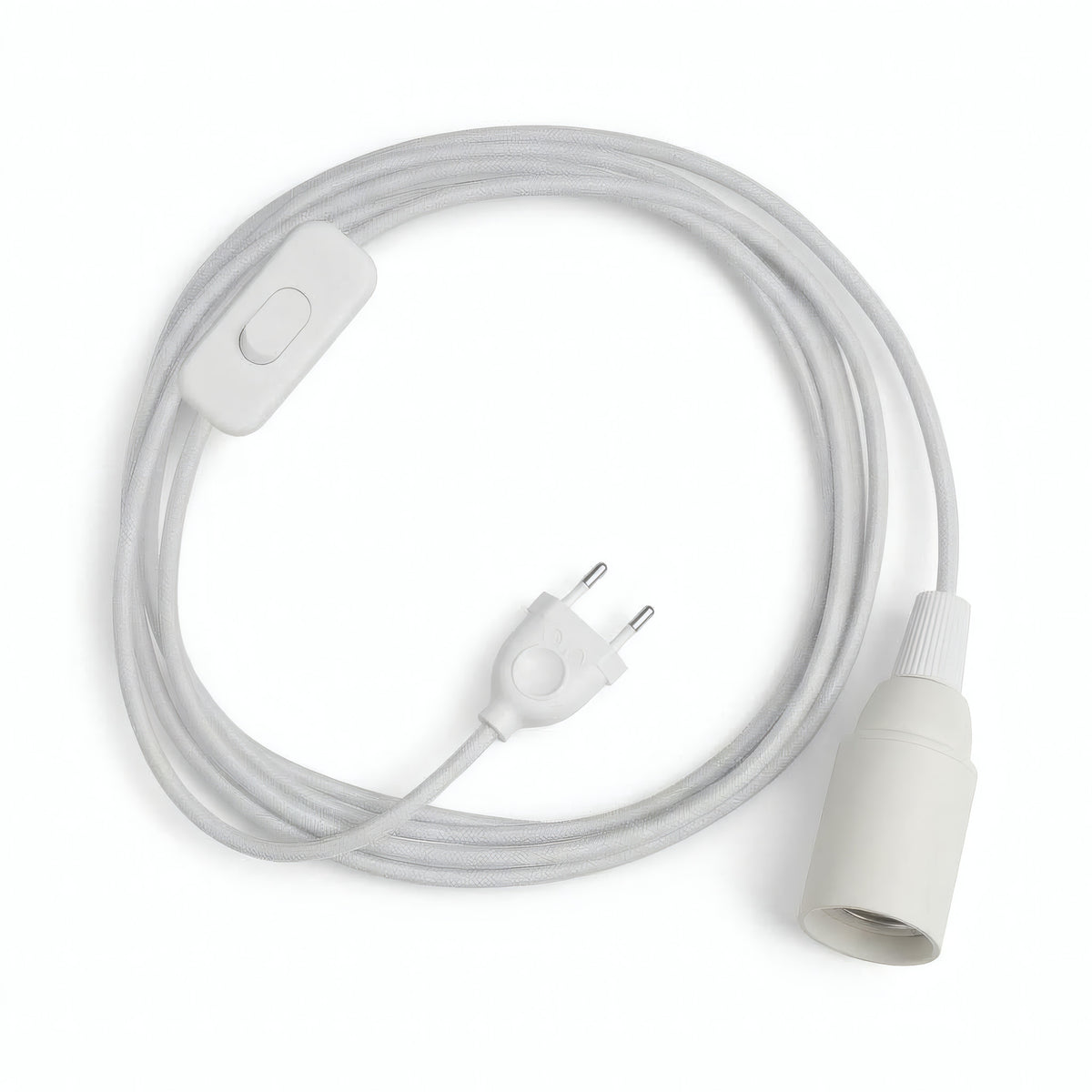 Plain fabric cable pendant light, optical white cotton, E14 socket