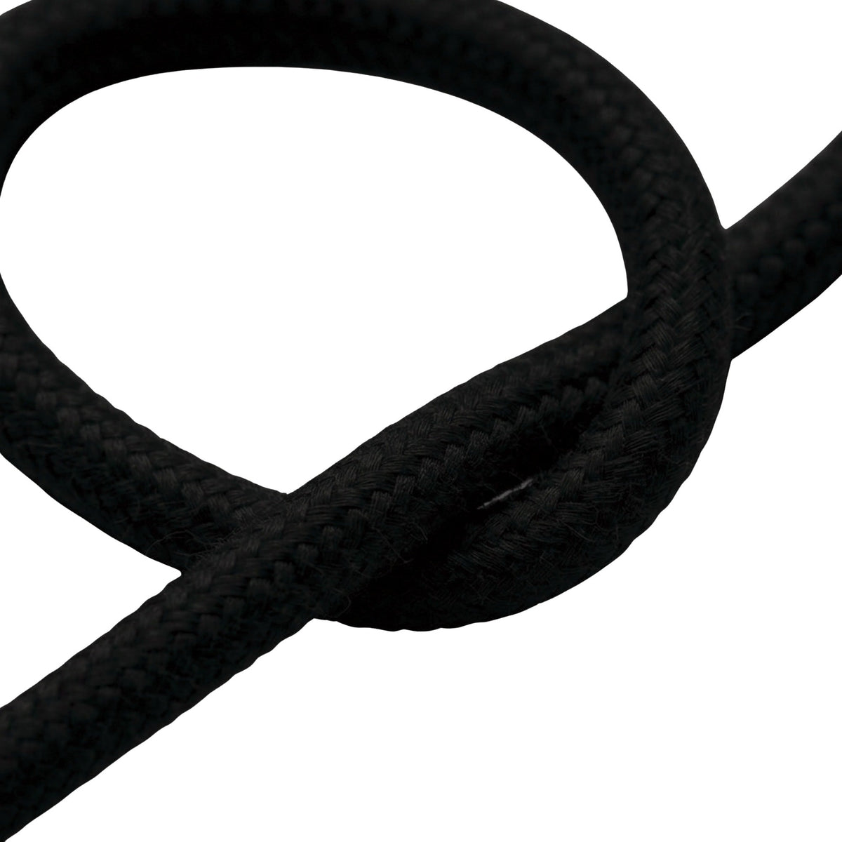 Close-up of the plain fabric cable, charcoal black cotton