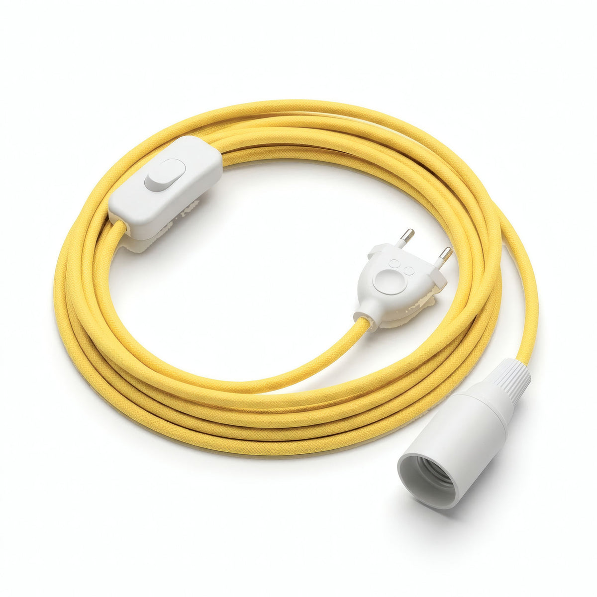 Plain fabric cable pendant light, corn yellow silk effect, E14 socket