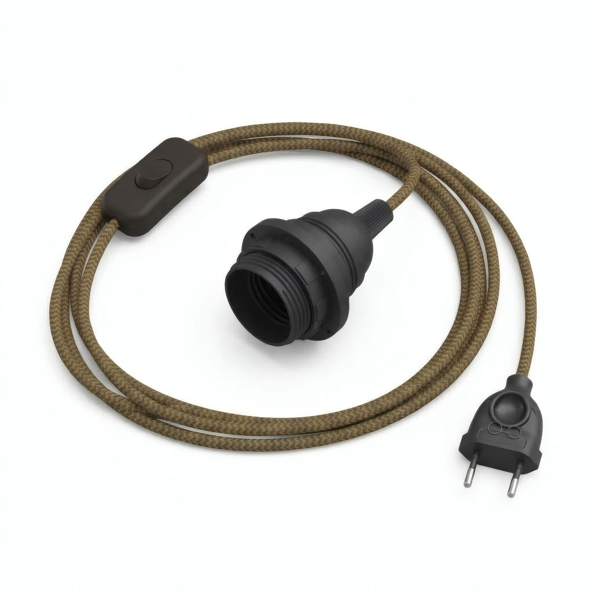 Zigzag fabric cable pendant light, golden honey and anthracite grey cotton, E27 socket with shade rings