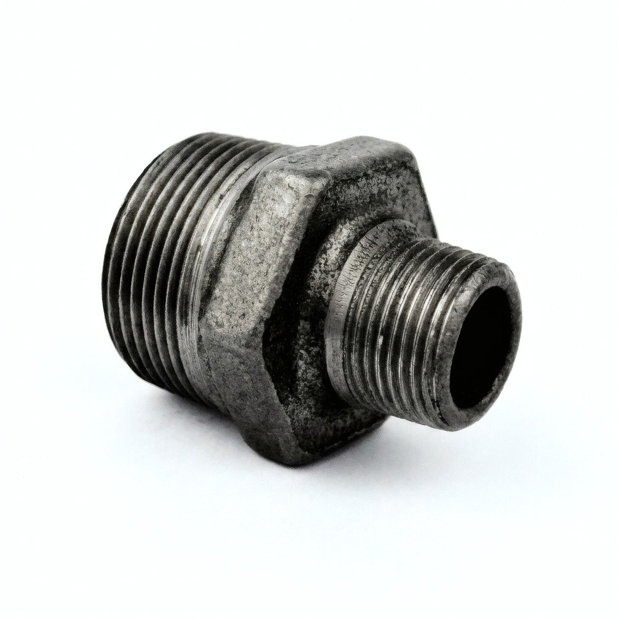 Reducing nipple in black cast iron - product photo on white background 4