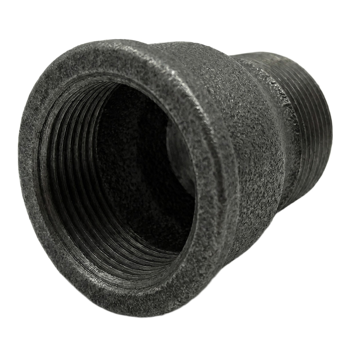 Equal length black cast iron sleeve - view of the internal female threading