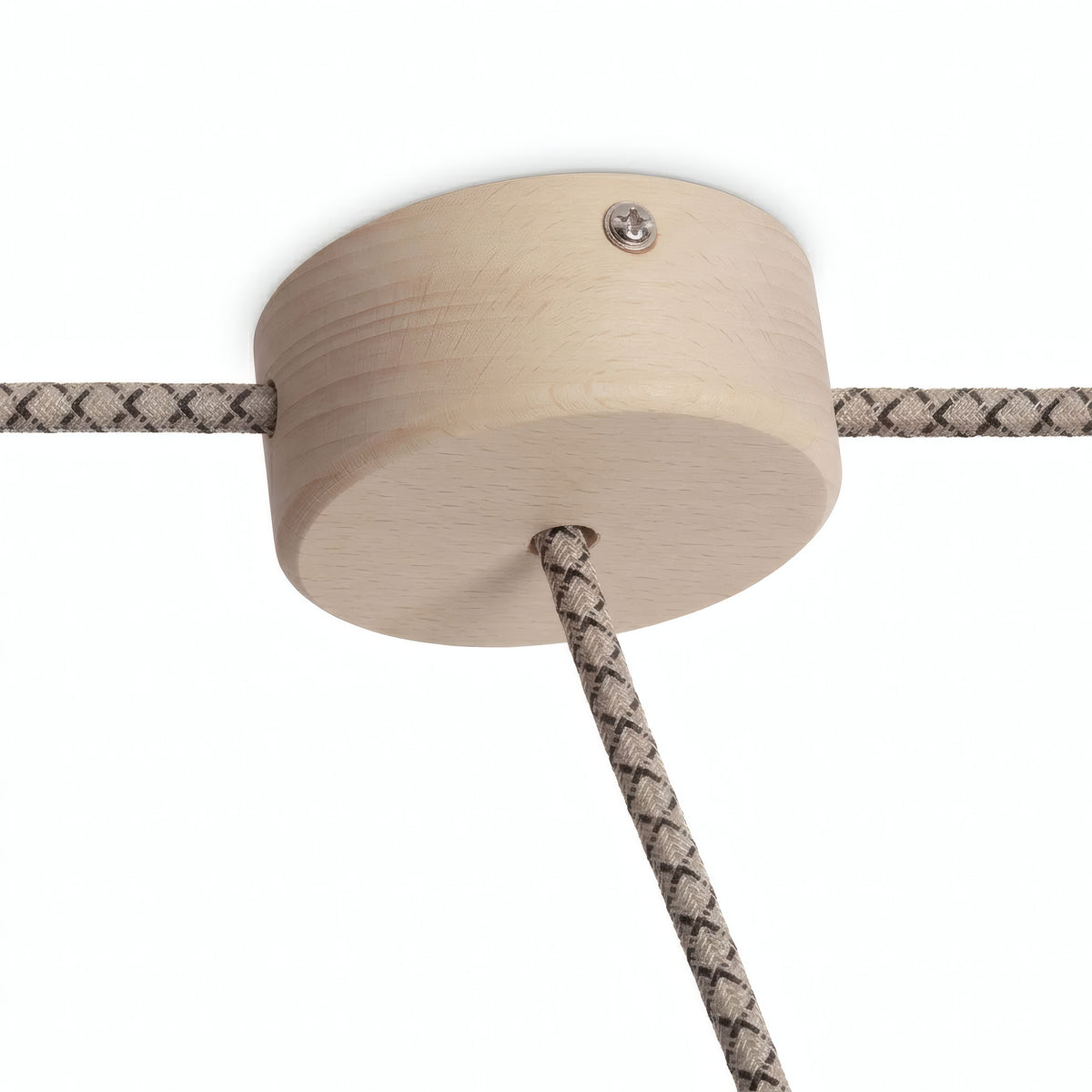 Mini cylindrical wooden ceiling rose, Ø 88 mm — 1 central hole and 2 side holes / Natural