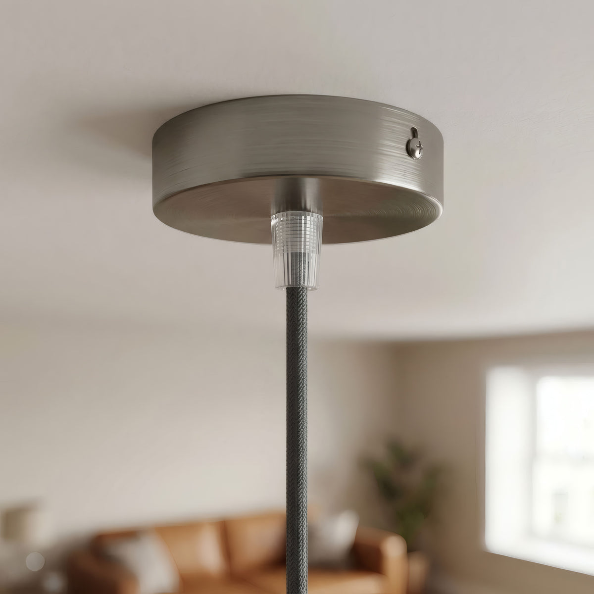 Mini cylindrical metal ceiling rose, Ø 83 mm — 1 central hole / Conical thermoplastic / Satin titanium