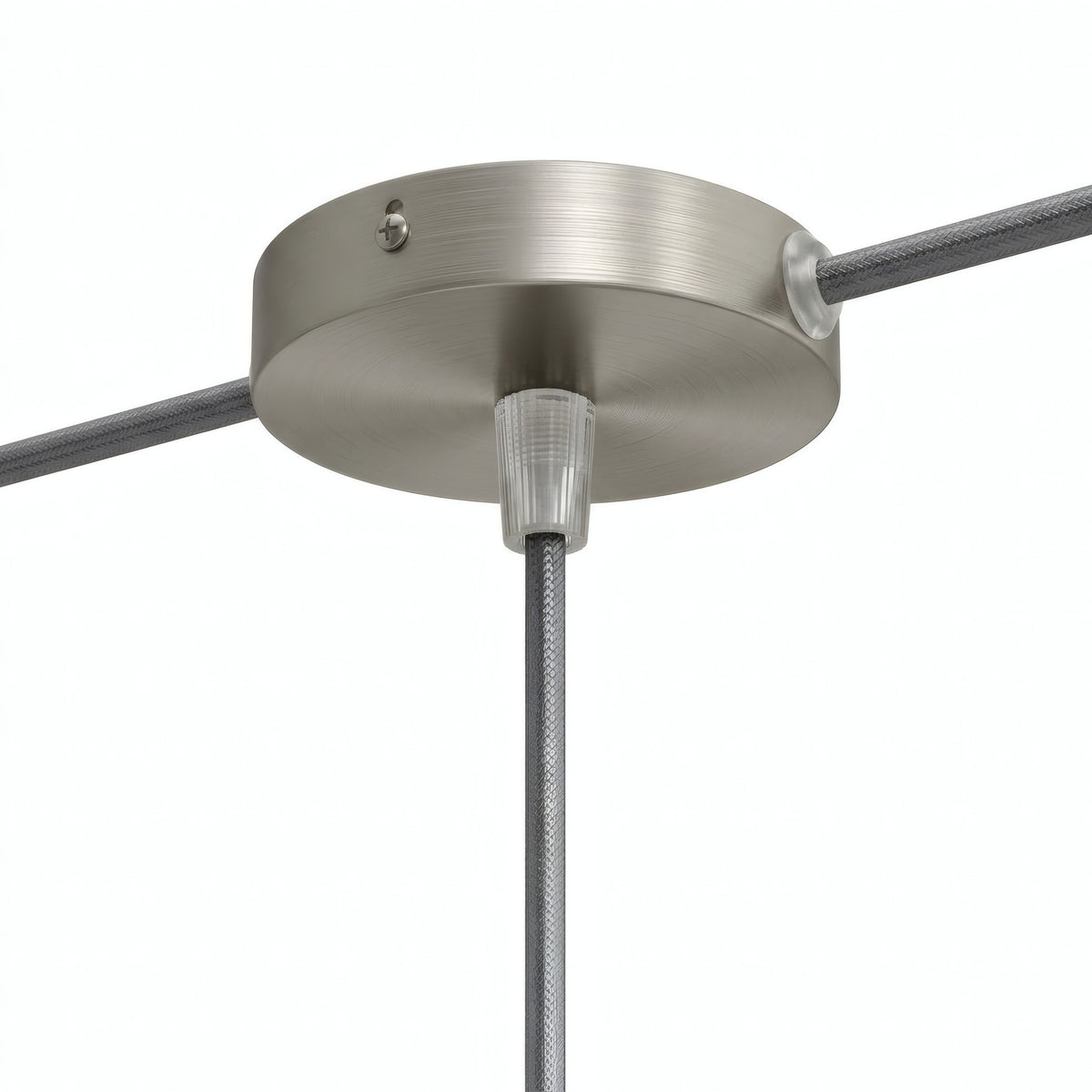Mini cylindrical metal ceiling rose, Ø 83 mm — 1 central hole and 2 side holes / Conical thermoplastic / Satin titanium
