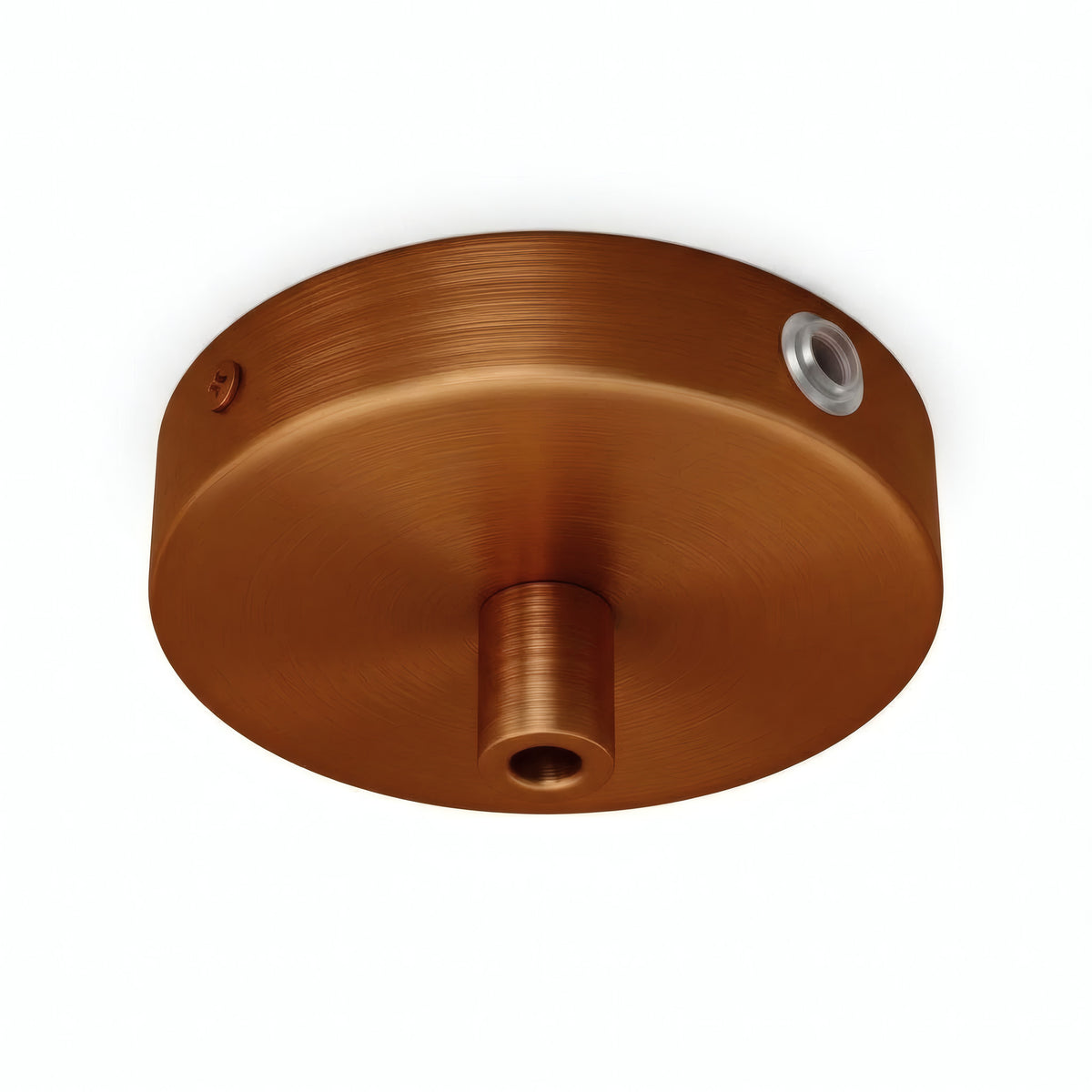 Mini cylindrical metal ceiling rose, Ø 83 mm — 1 central hole and 2 side holes / Cylindrical metal / Satin copper