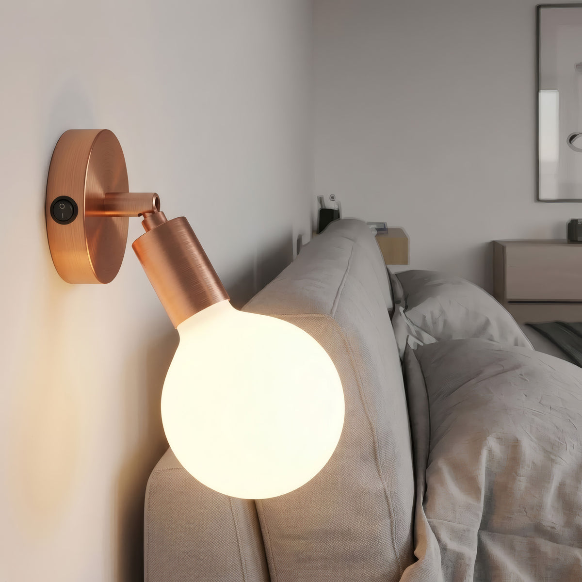 Mini cylindrical metal ceiling rose with a switch, Ø 83 mm — Satin copper