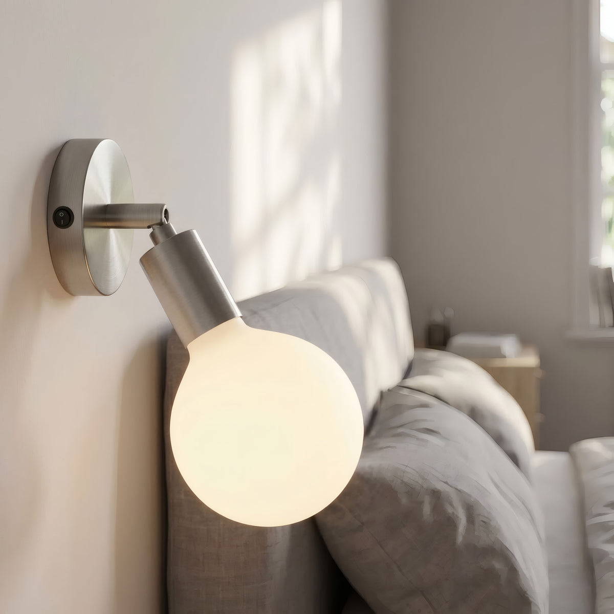 Mini cylindrical metal ceiling rose with a switch, Ø 83 mm — Satin titanium