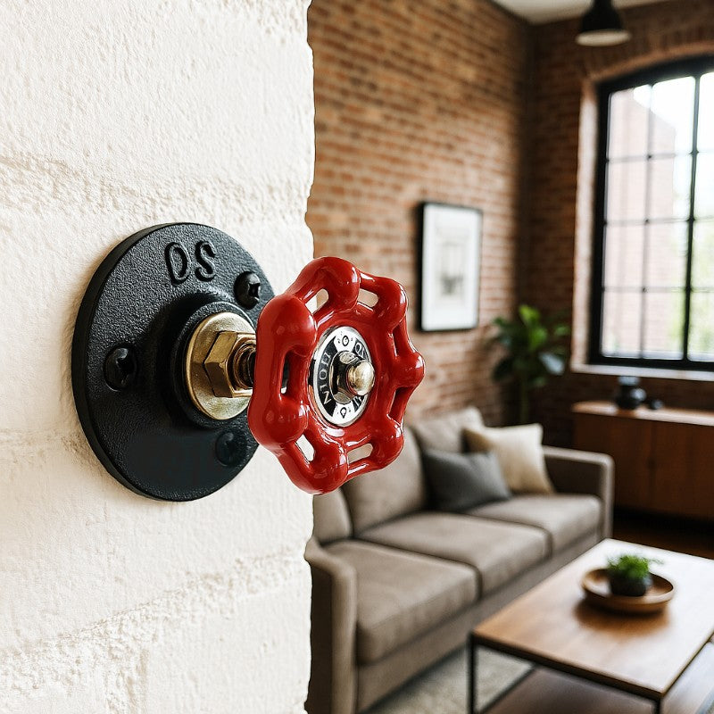 Red Valve Wheel Hook - decorative red cast iron valve wheel - view 2