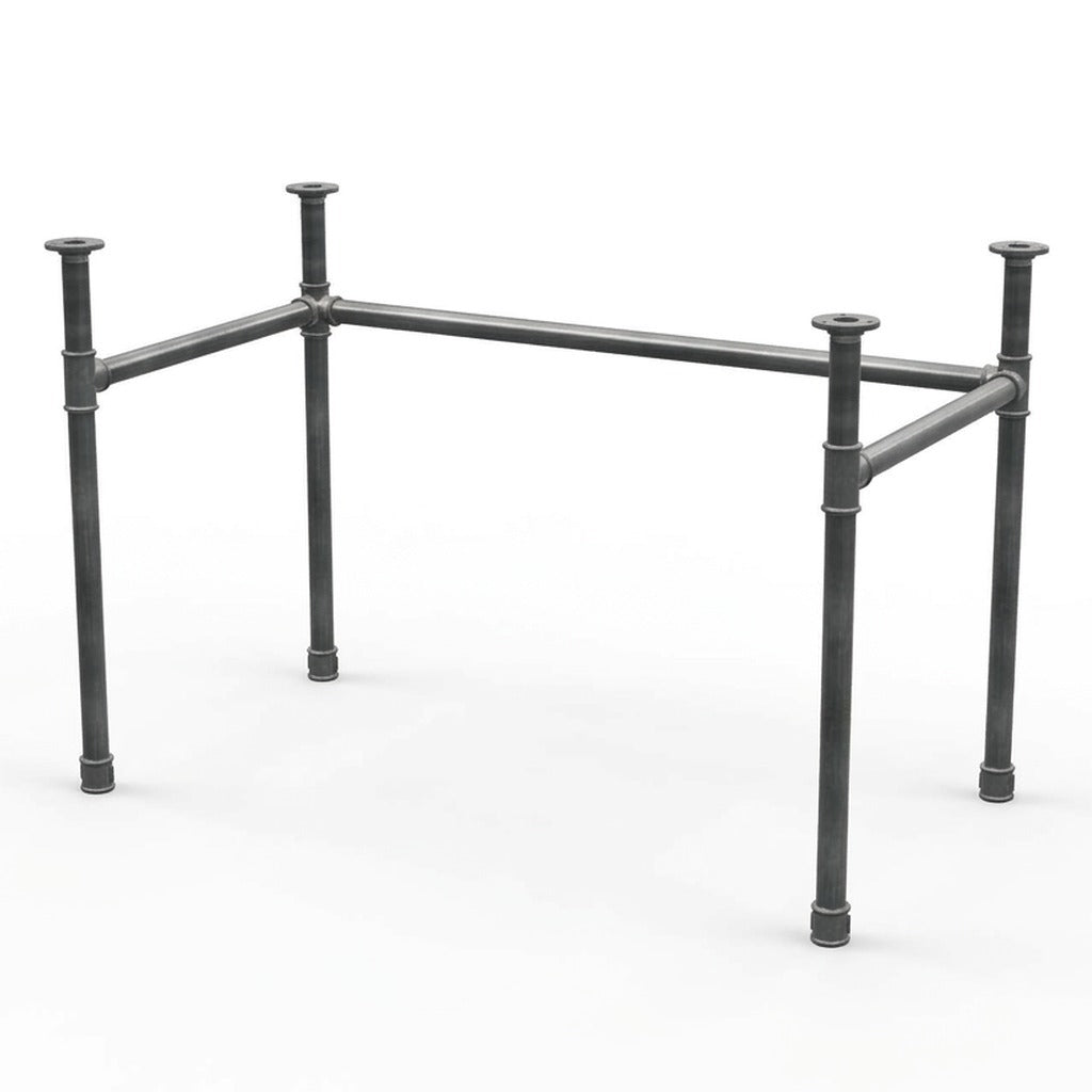 U-frame desk base with high rail, cast iron and steel Ø 34 mm, three-quarter view on white background (top not included)