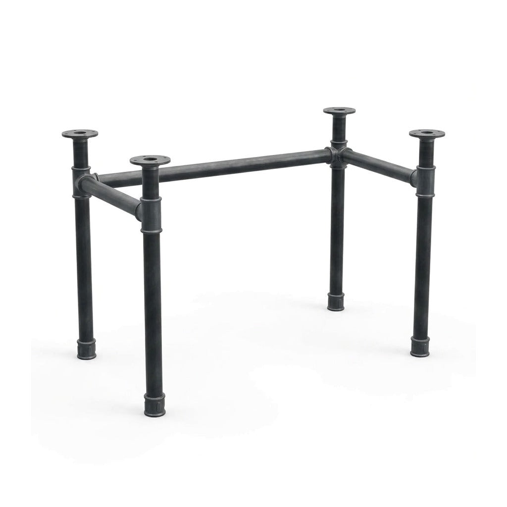 U-frame desk base with high rail, cast iron and steel Ø 42 mm, three-quarter view on white background (top not included)