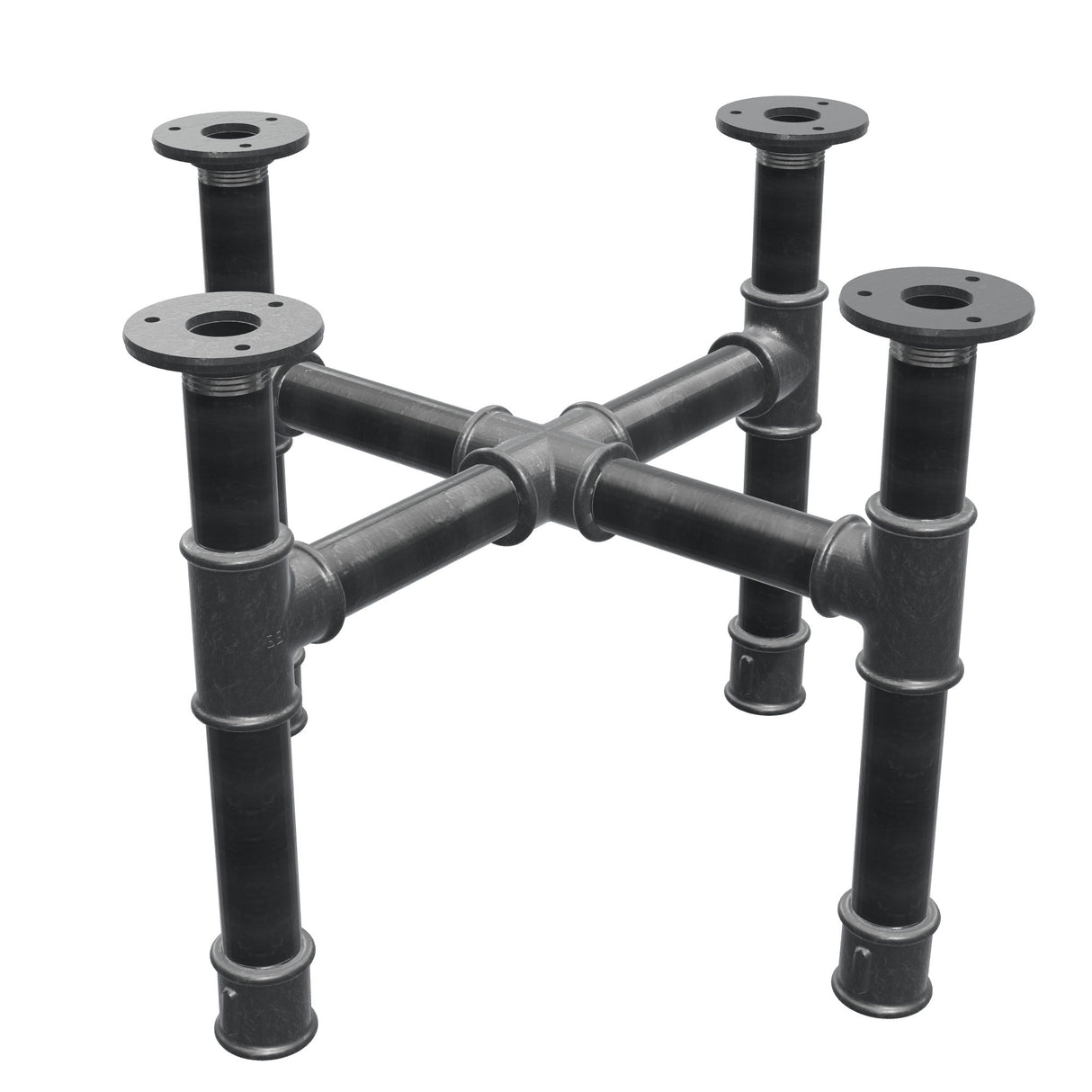 Coffee table base, cross legs, cast iron and steel Ø 34 mm, 46 × 46 cm, height 32 cm