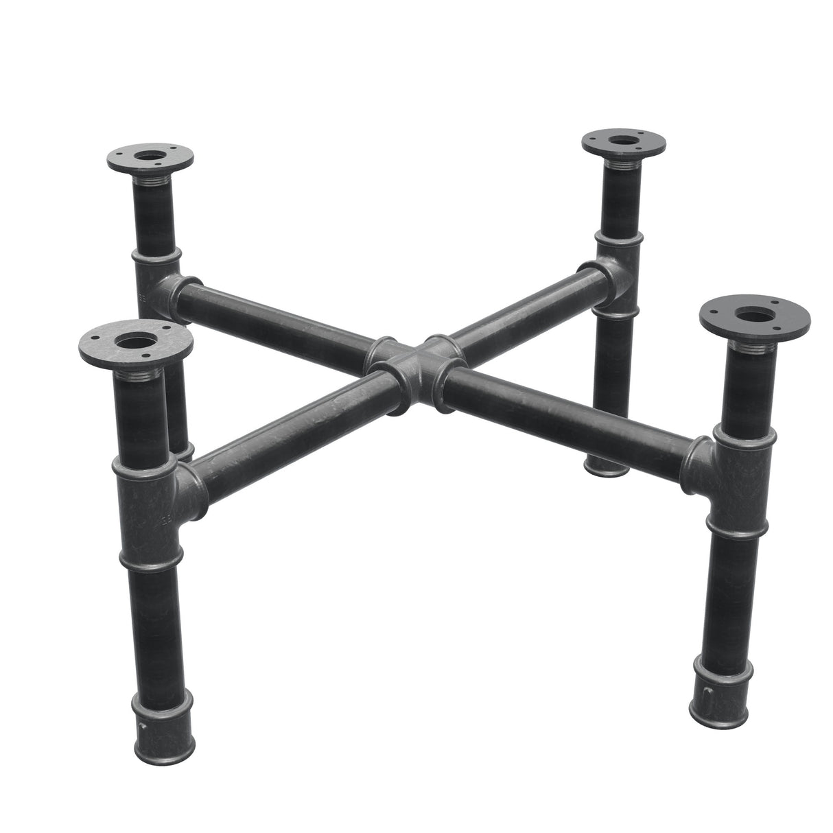 Coffee table base, cross legs, cast iron and steel Ø 34 mm, 66 × 66 cm, height 32 cm