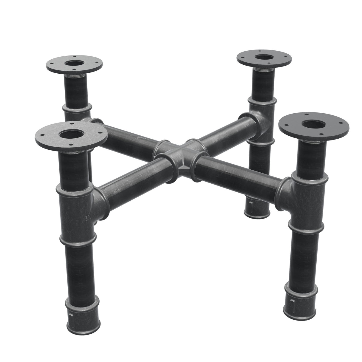 Coffee table base, cross legs, cast iron and steel Ø 42 mm, 61 × 61 cm, height 34 cm