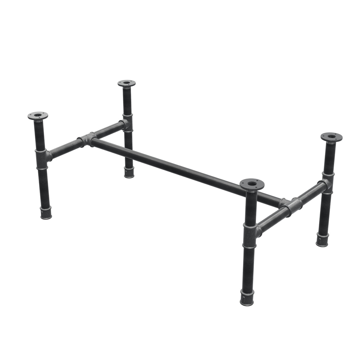 Coffee table base, H-frame, cast iron and steel Ø 34 mm, 102 × 56 cm, height 42 cm
