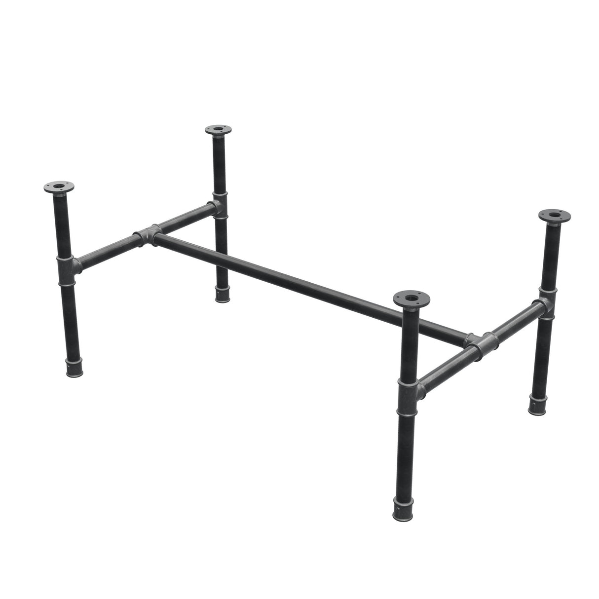 Coffee table base, H-frame, cast iron and steel Ø 34 mm, 112 × 66 cm, height 52 cm