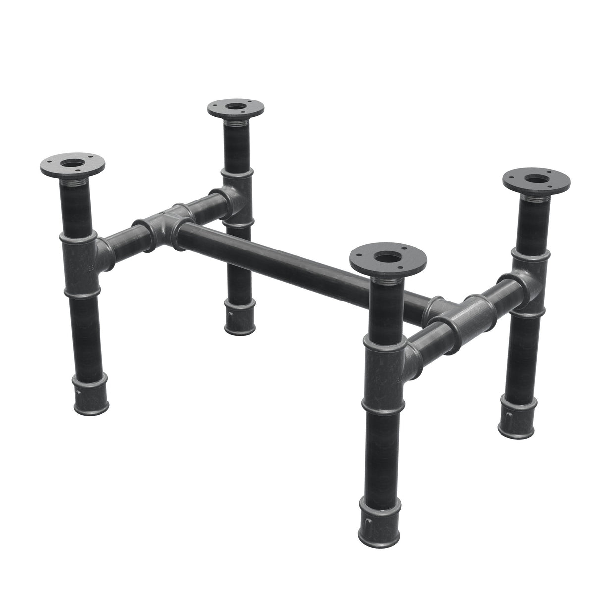 Coffee table base, H-frame, cast iron and steel Ø 34 mm, 52 × 36 cm, height 32 cm