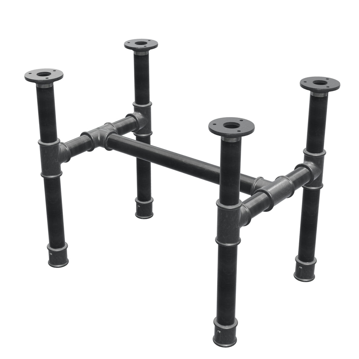 Coffee table base, H-frame, cast iron and steel Ø 34 mm, 52 × 36 cm, height 42 cm