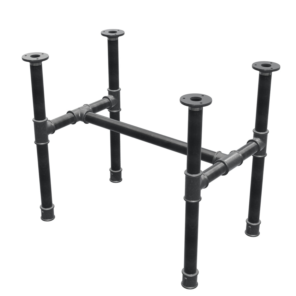 Coffee table base, H-frame, cast iron and steel Ø 34 mm, 62 × 40 cm, height 52 cm