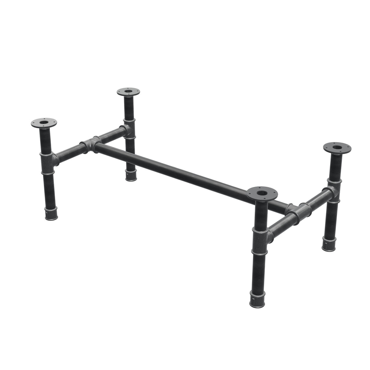 Coffee table base, H-frame, cast iron and steel Ø 42 mm, 116 × 61 cm, height 44 cm