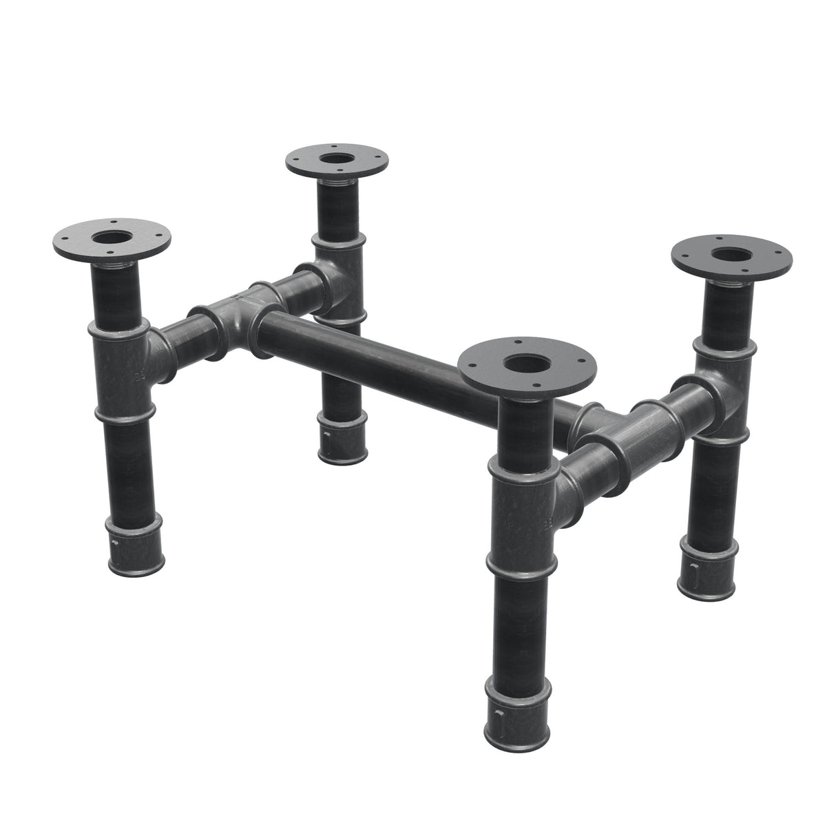 Coffee table base, H-frame, cast iron and steel Ø 42 mm, 56 × 41 cm, height 34 cm