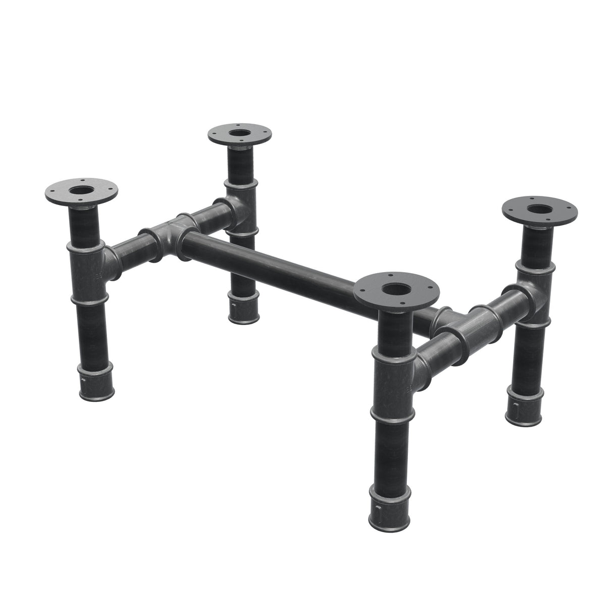Coffee table base, H-frame, cast iron and steel Ø 42 mm, 66 × 45 cm, height 34 cm