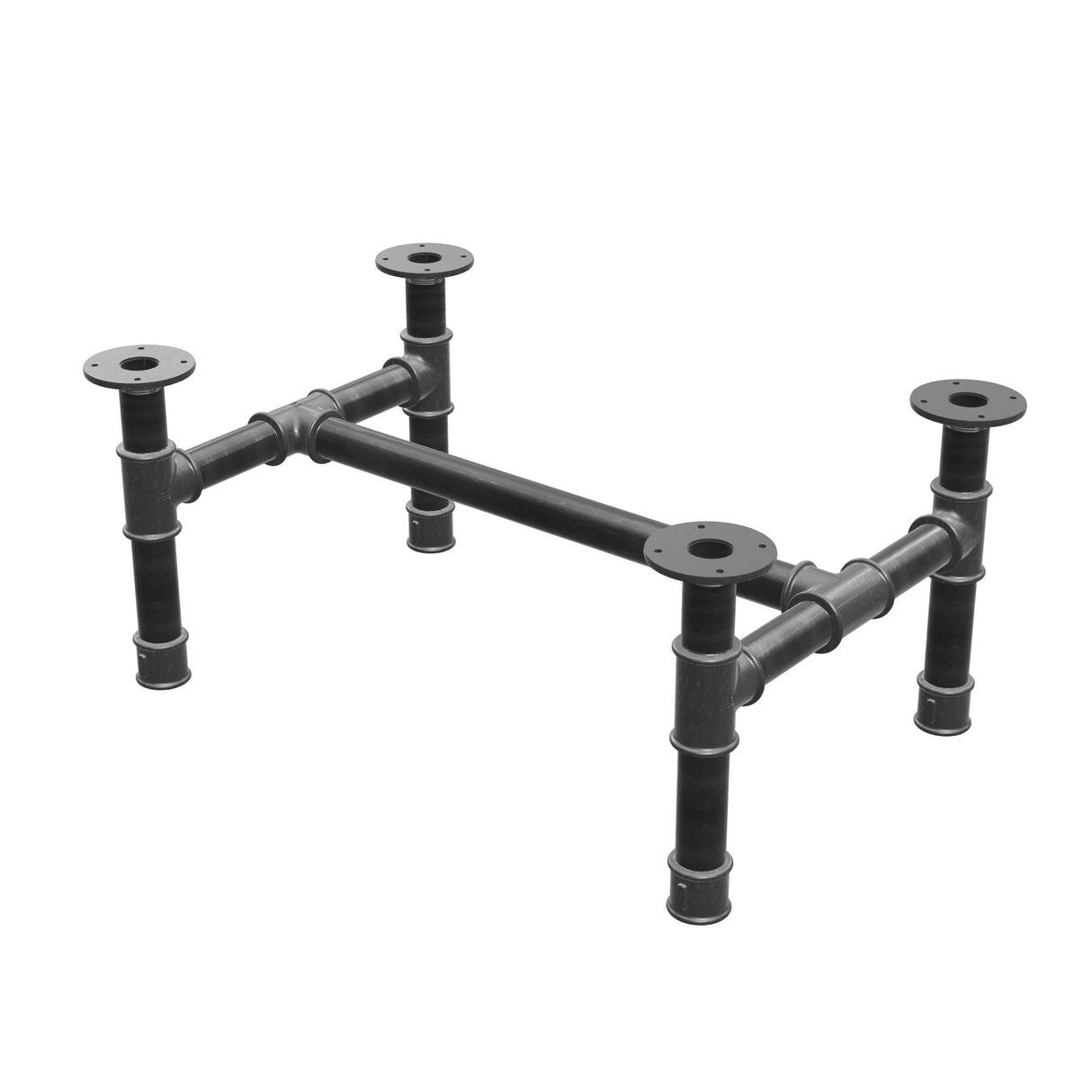 Coffee table base, H-frame, cast iron and steel Ø 42 mm, 76 × 51 cm, height 34 cm