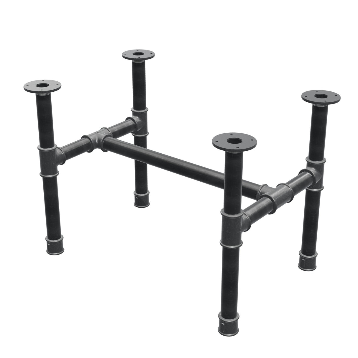 Coffee table base, H-frame, cast iron and steel Ø 42 mm, 76 × 51 cm, height 54 cm