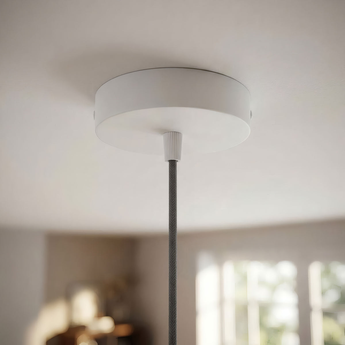 Cylindrical metal ceiling rose, Ø 120 mm — Conical thermoplastic / Matt white