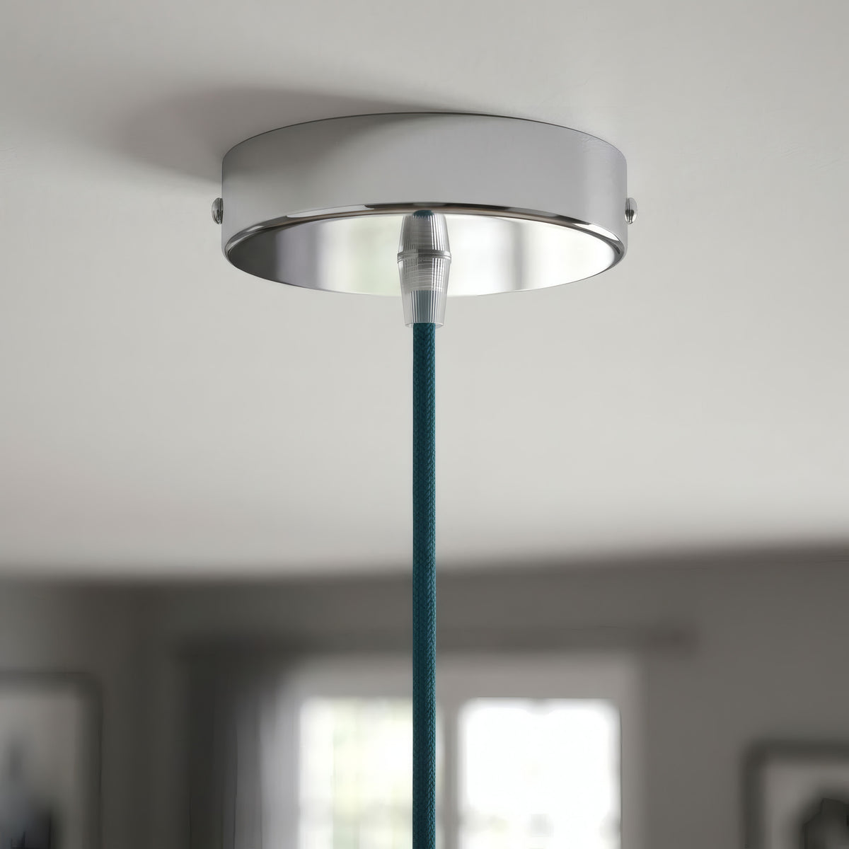 Cylindrical metal ceiling rose, Ø 120 mm — Conical thermoplastic / Chrome