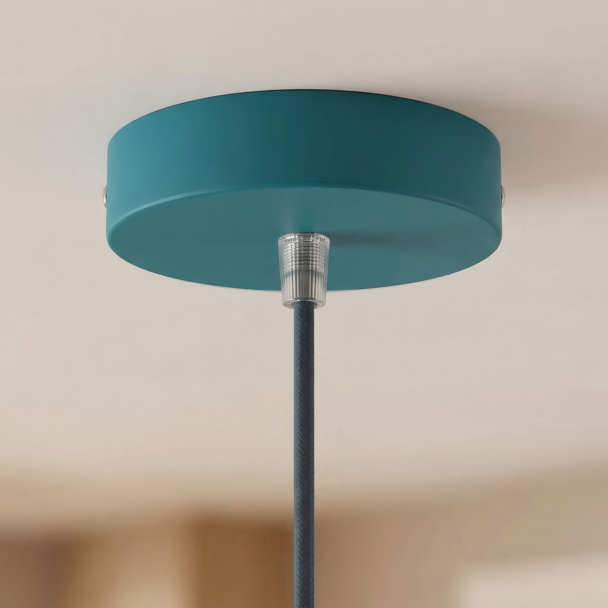 Cylindrical metal ceiling rose, Ø 120 mm — Conical thermoplastic / Petrol blue