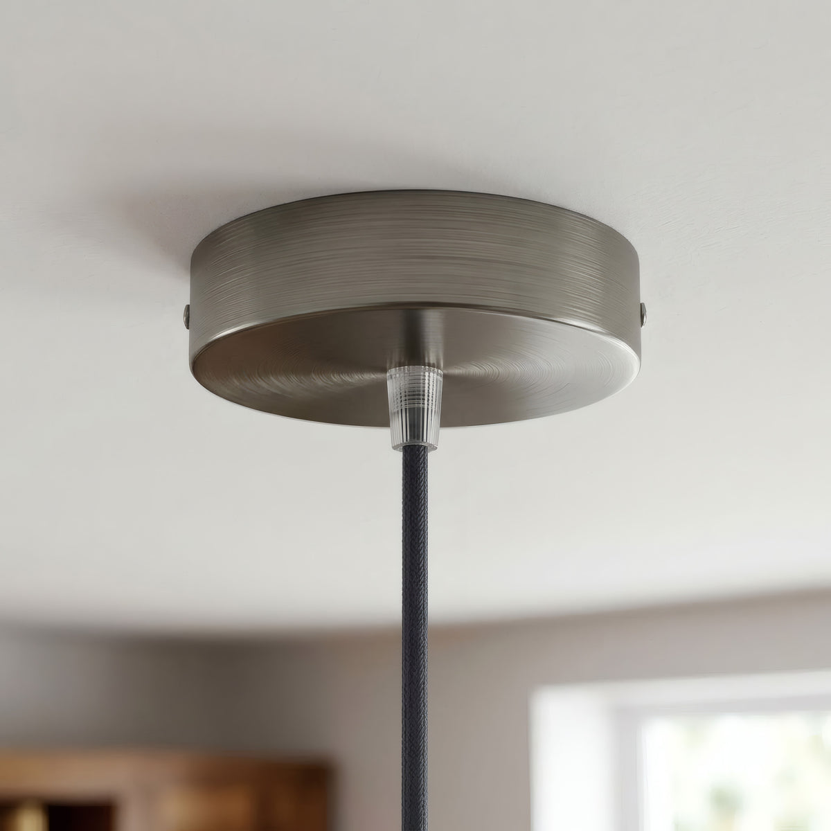 Cylindrical metal ceiling rose, Ø 120 mm — Conical thermoplastic / Satin titanium