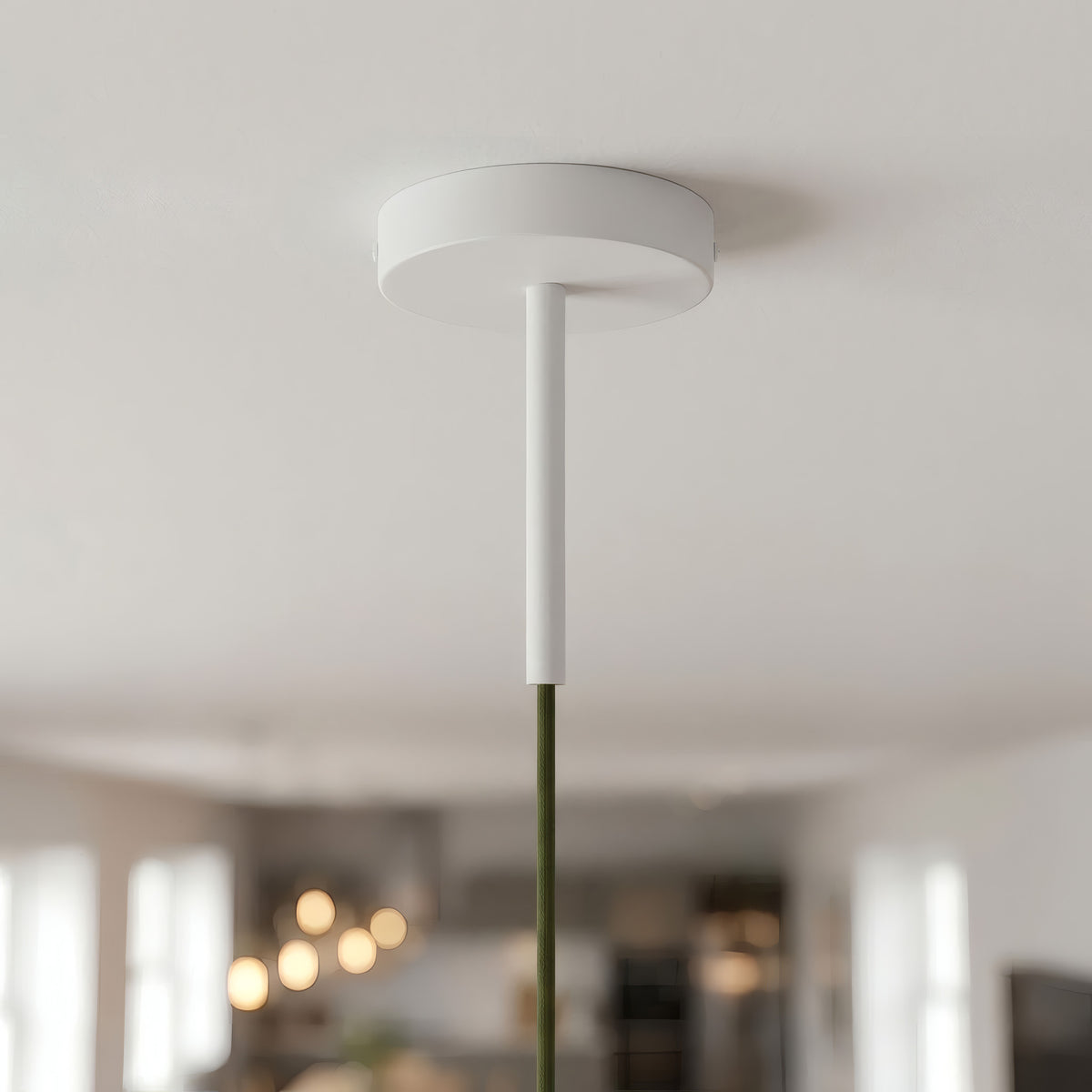 Cylindrical metal ceiling rose with a 15 cm cable grip — Matt white