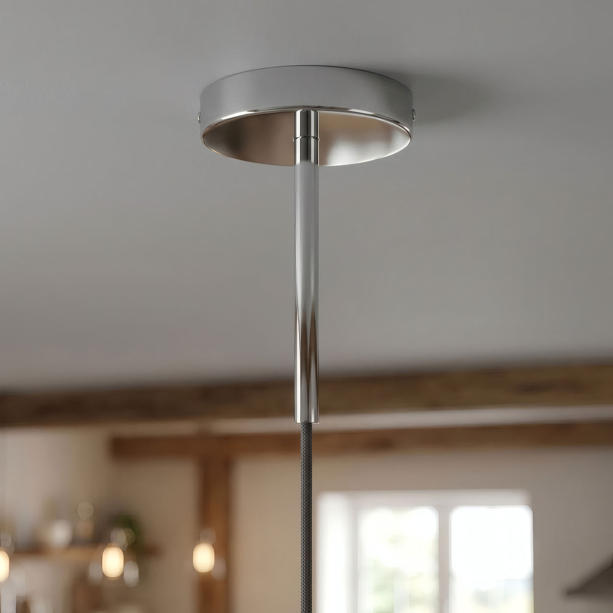 Cylindrical metal ceiling rose with a 15 cm cable grip — Chrome