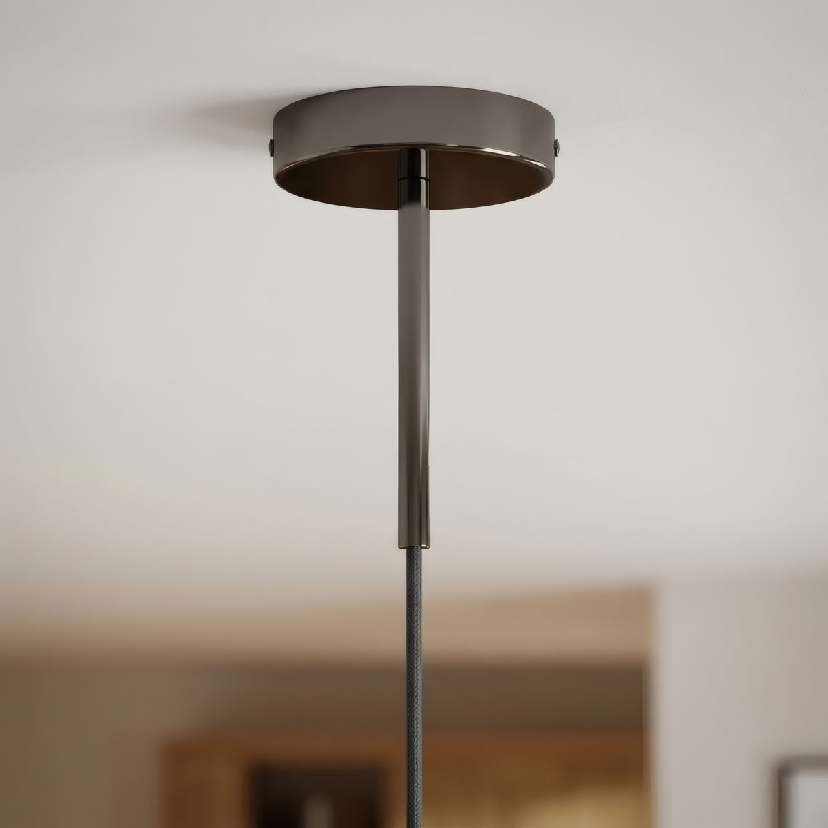 Cylindrical metal ceiling rose with a 15 cm cable grip — Black pearl