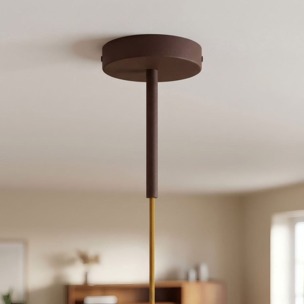 Cylindrical metal ceiling rose with a 15 cm cable grip — Rust