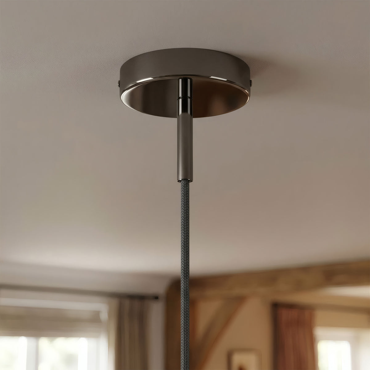 Cylindrical metal ceiling rose with a 7 cm cable grip — Black pearl