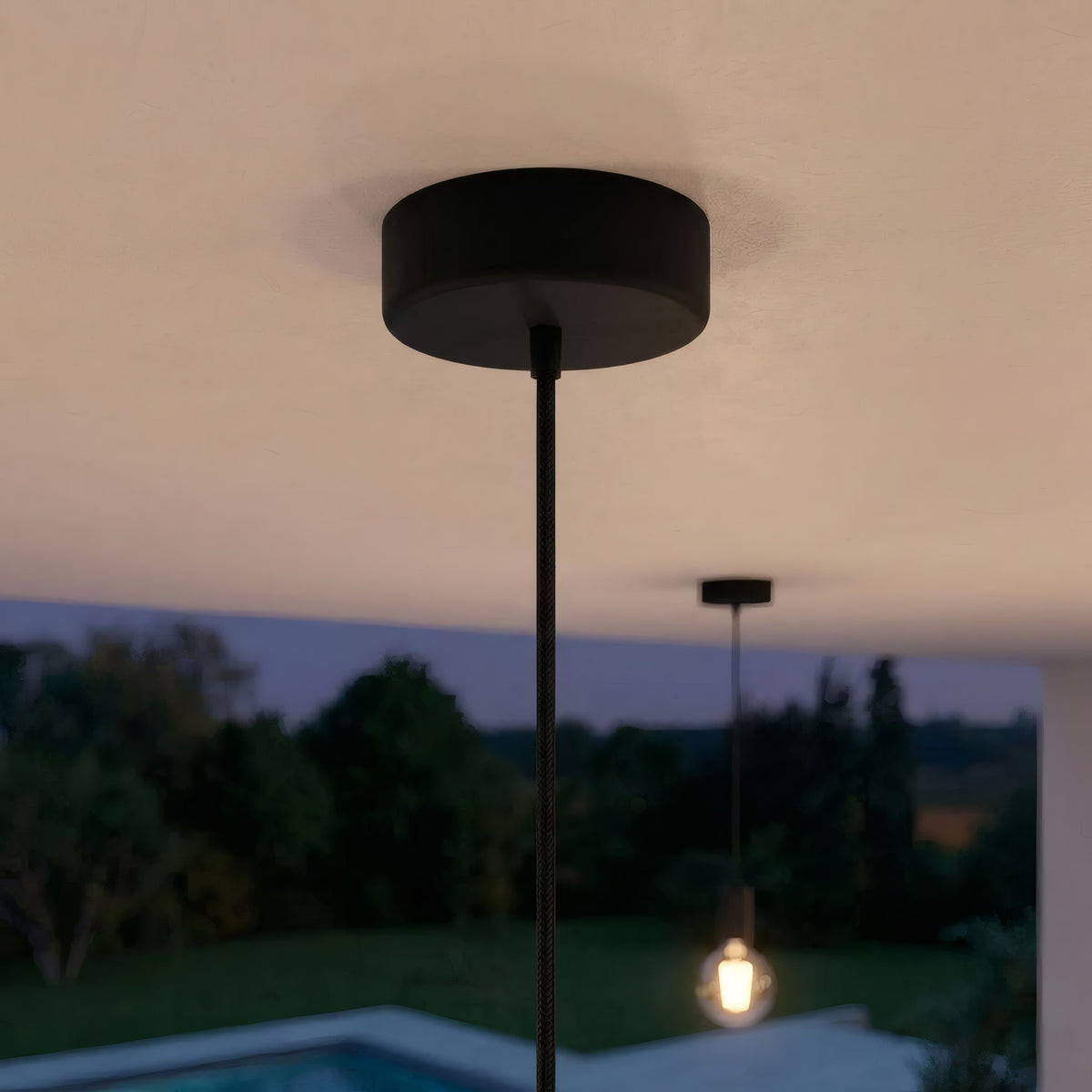 IP65 outdoor silicone ceiling rose, Ø 125 mm — Black