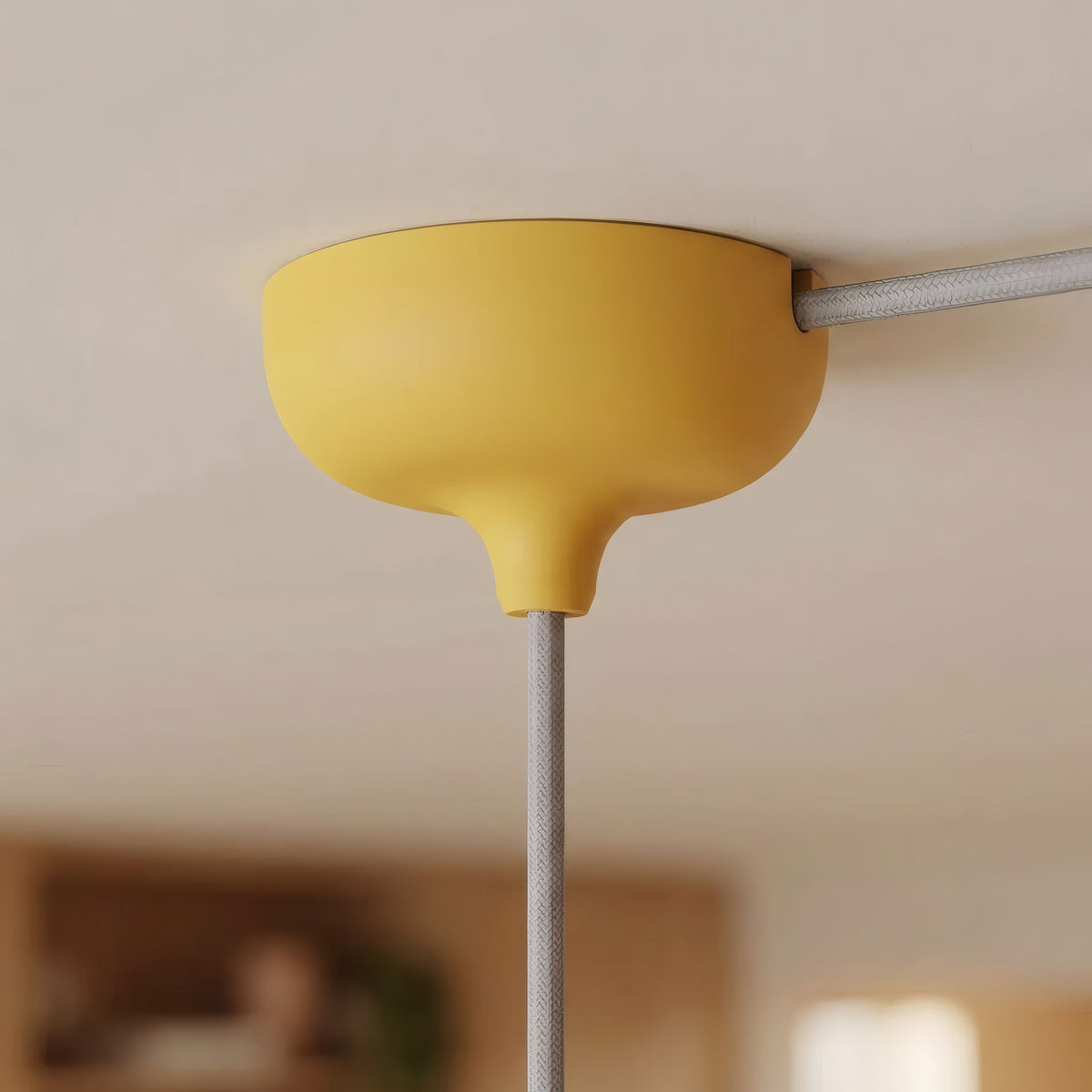 Silicone ceiling rose Ø 88 mm, central hole and side outlet — Yellow